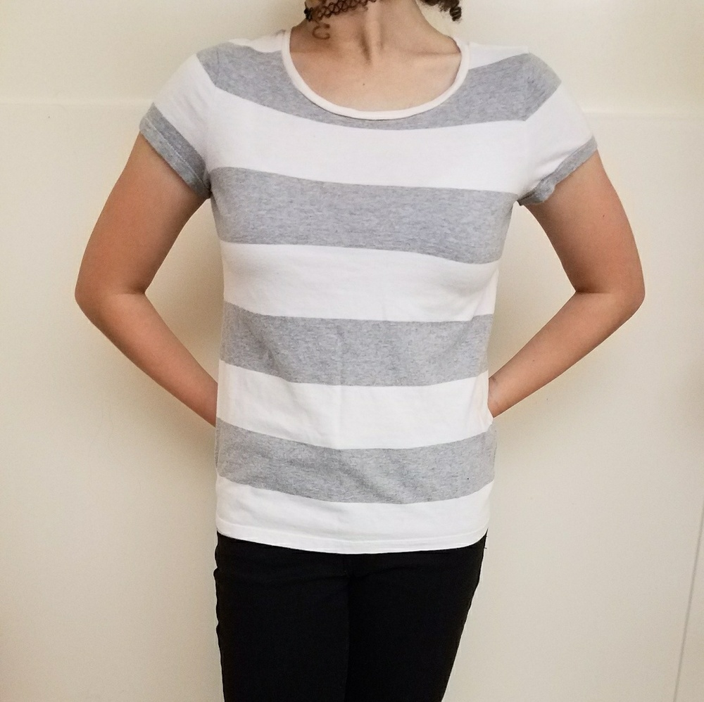 Grey & White Block Striped T- Shirt
